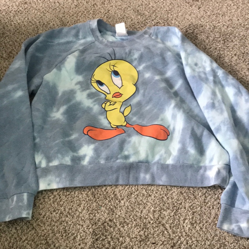 Loony Toons Tweety Cropped Tie Dye Crew Neck